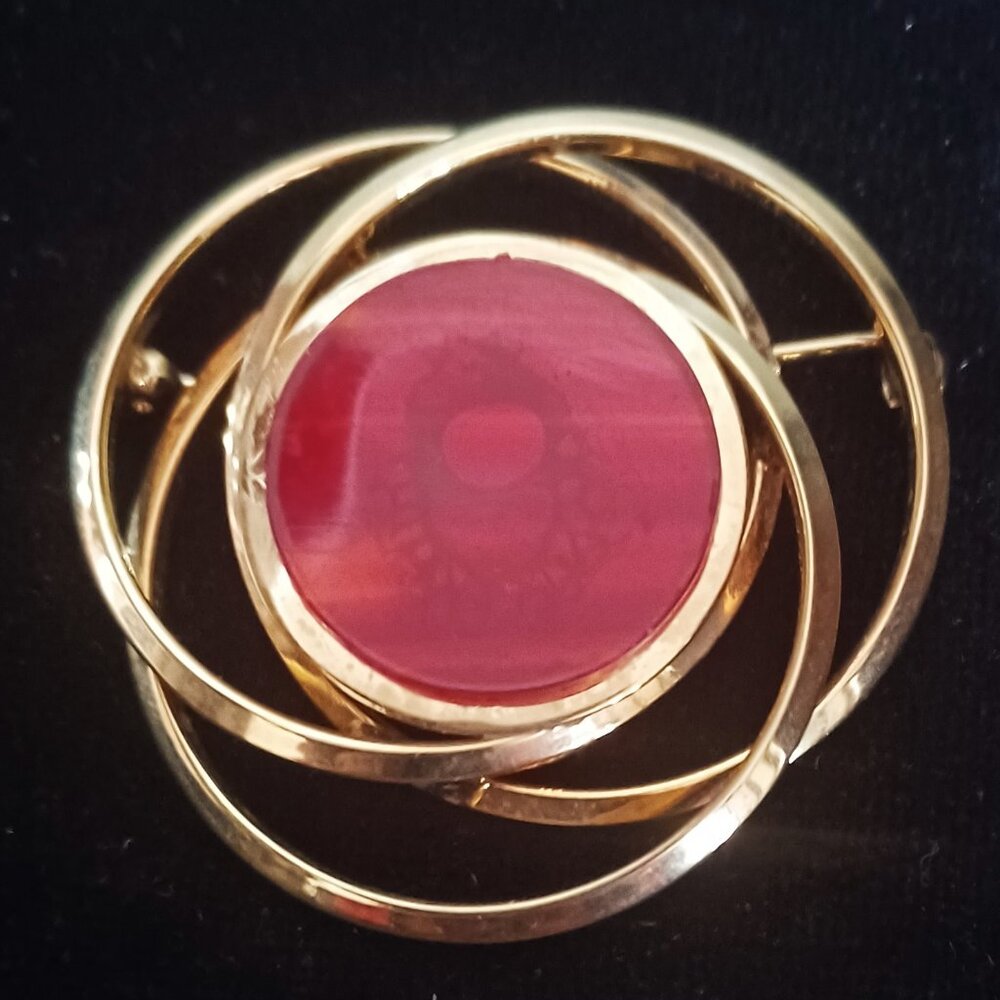 Vintage Gold Tone Red Enamel - Picture 1 of 4